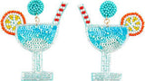 Blue Margarita Drink Beaded Earrings