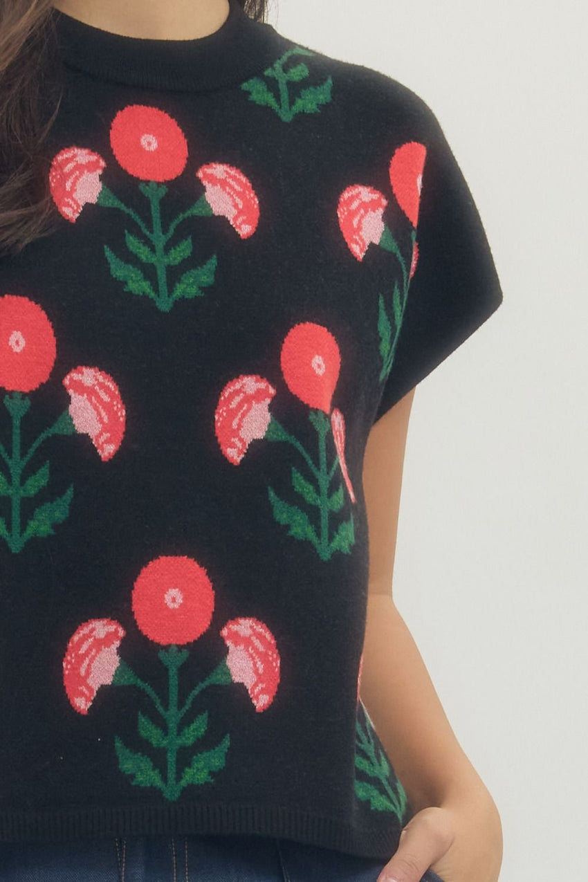 T29679 Black Floral Top