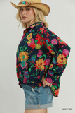 C6867 Navy Floral Mix Top