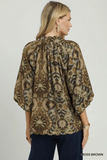 C6970 Moss Brown Balloon Sleeve Top