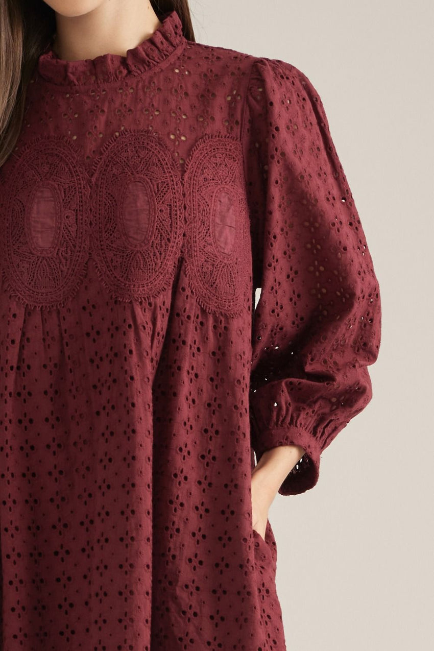 D33428 Eyelet Puff Sleeve Mini Dress