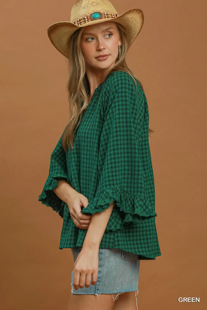 C6926 Green Plaid Top