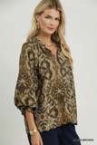 C6970 Moss Brown Balloon Sleeve Top