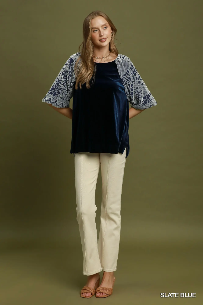 D1255 Slate Blue Velvet Top