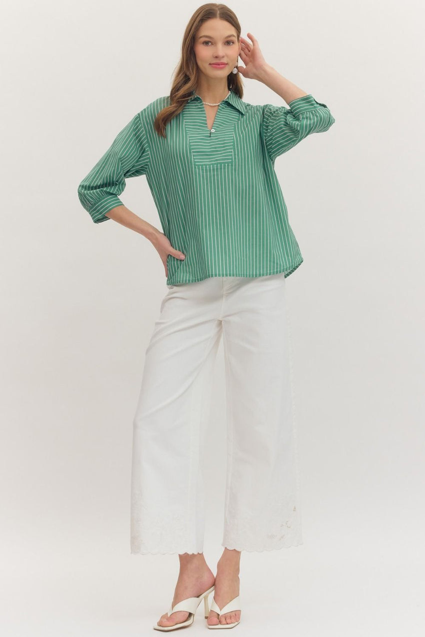 T30245 Basil 3/4 Sleeve Top