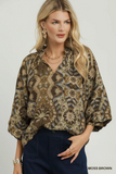 C6970 Moss Brown Balloon Sleeve Top