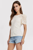 SHEA CONTRAST EYELET SLEEVE TOP ALABASTER