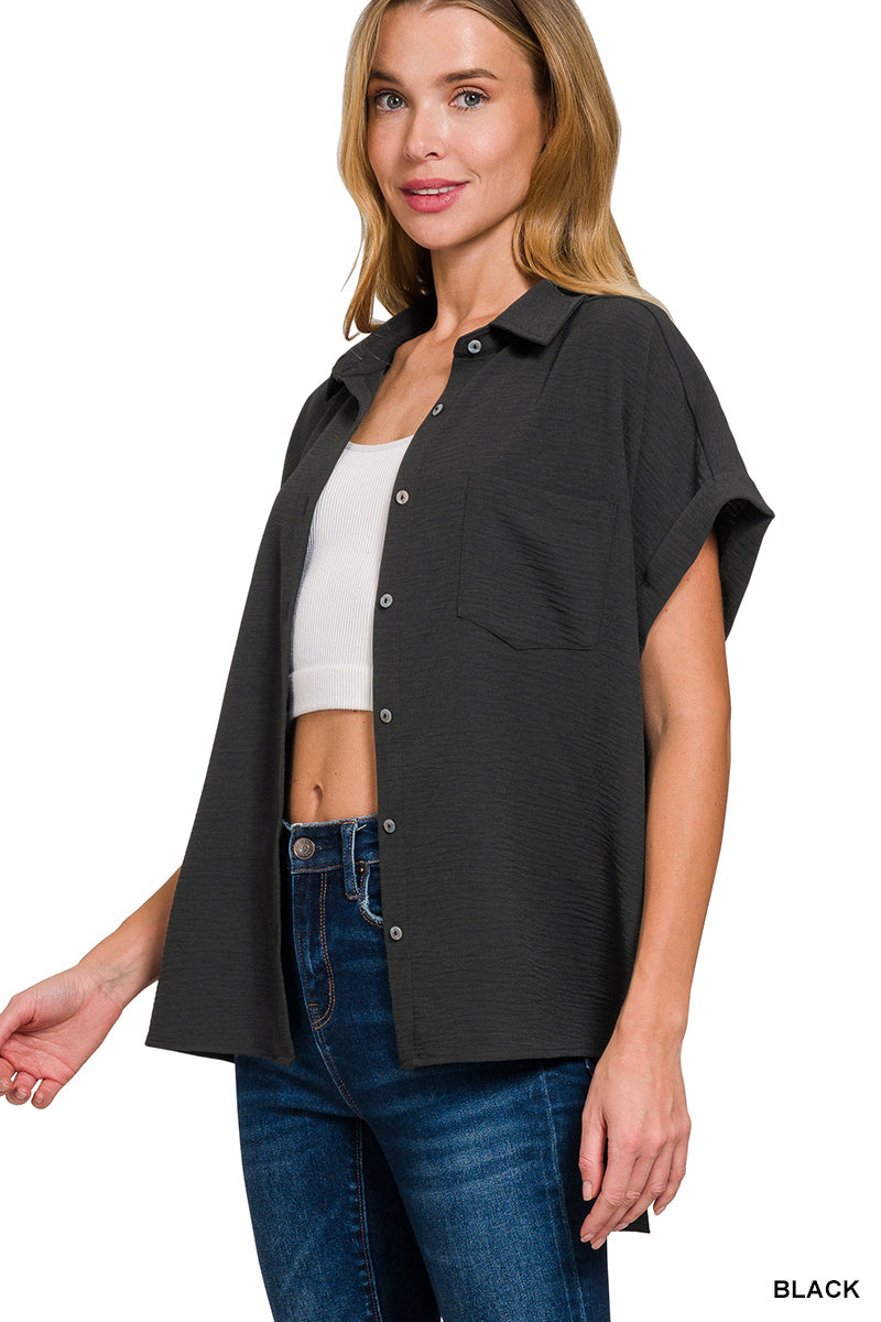QT-7291D4 Black Button Down