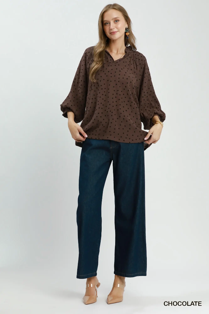 C6689 Chocolate Polka Dot Blouse