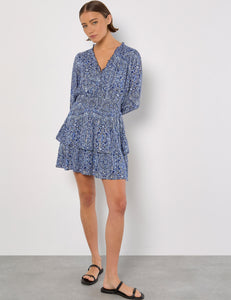 Batik Print Tiered Mini Dress