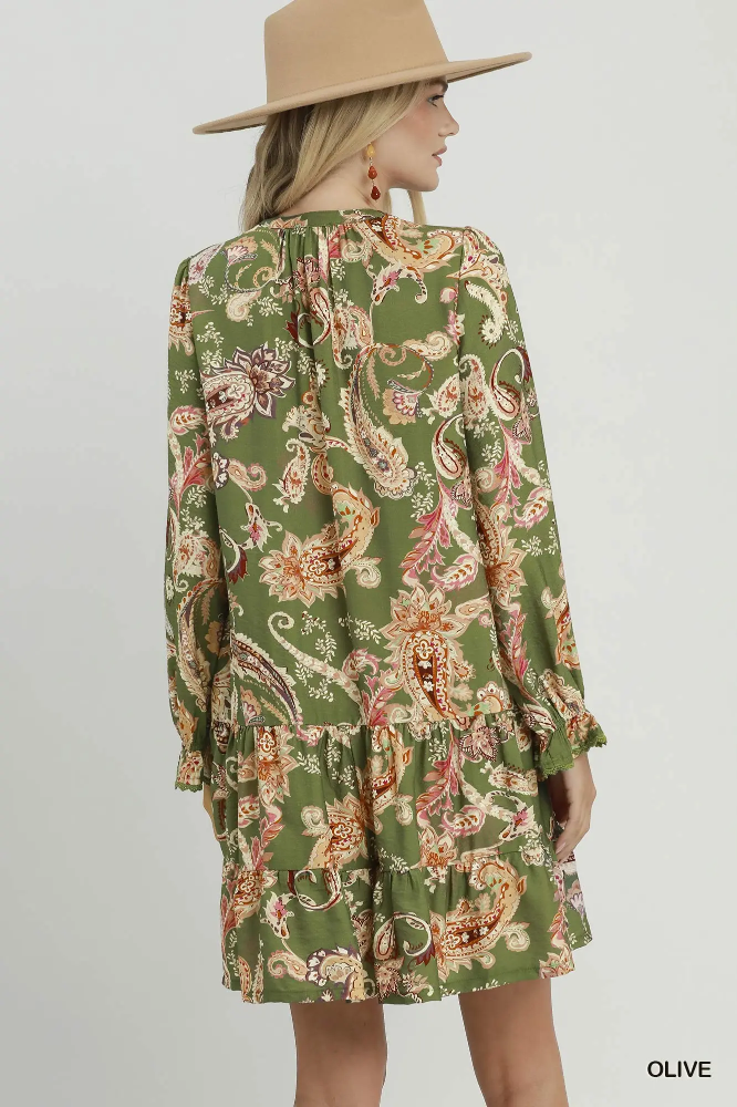 N7197 Olive Paisley Dress