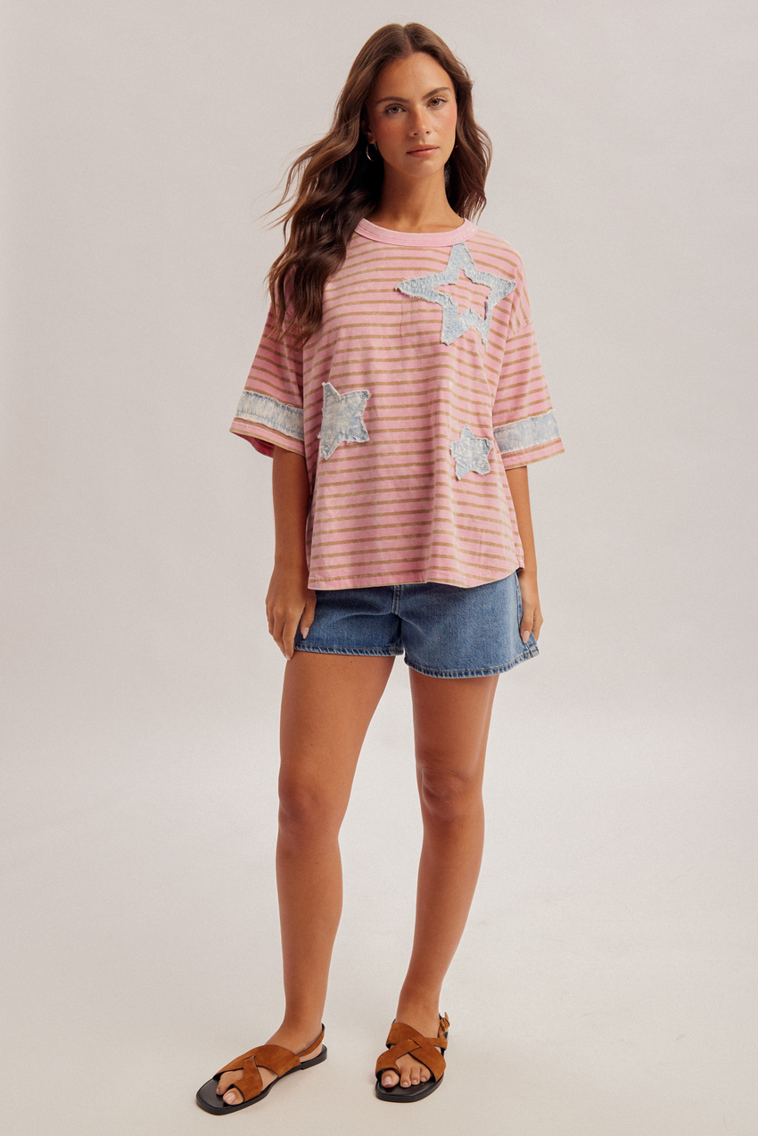 34307 Star Patch Stripe Top