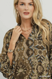 C6970 Moss Brown Balloon Sleeve Top