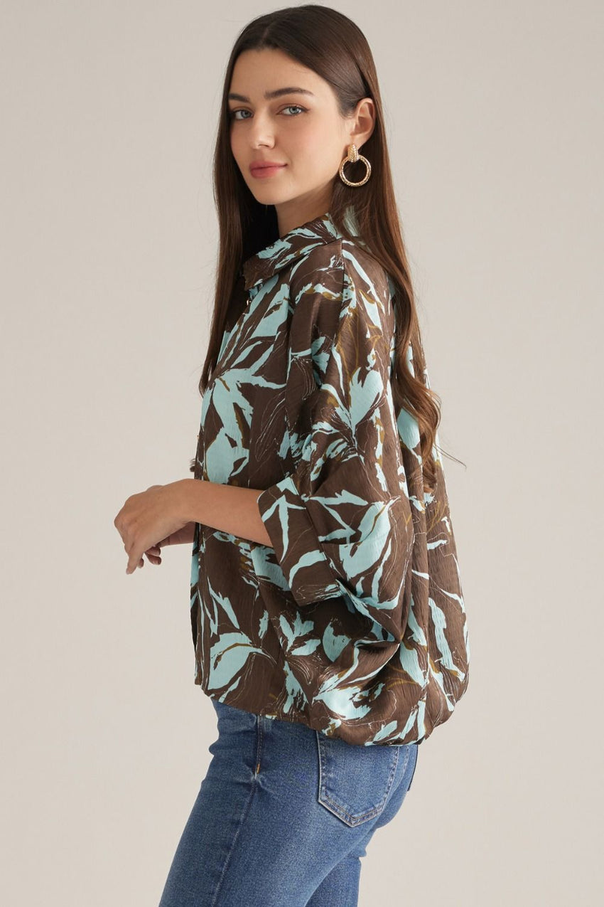 T33224 Brown/Blue Print Top