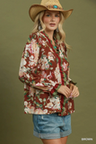 N7209 Brown Ruffle Floral Blouse