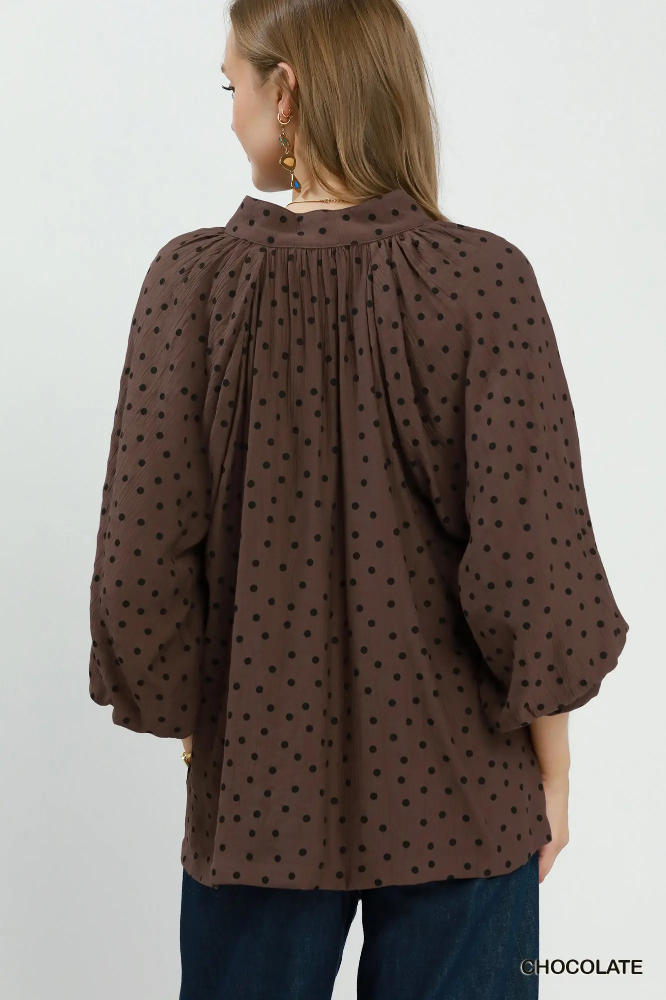 C6689 Chocolate Polka Dot Blouse