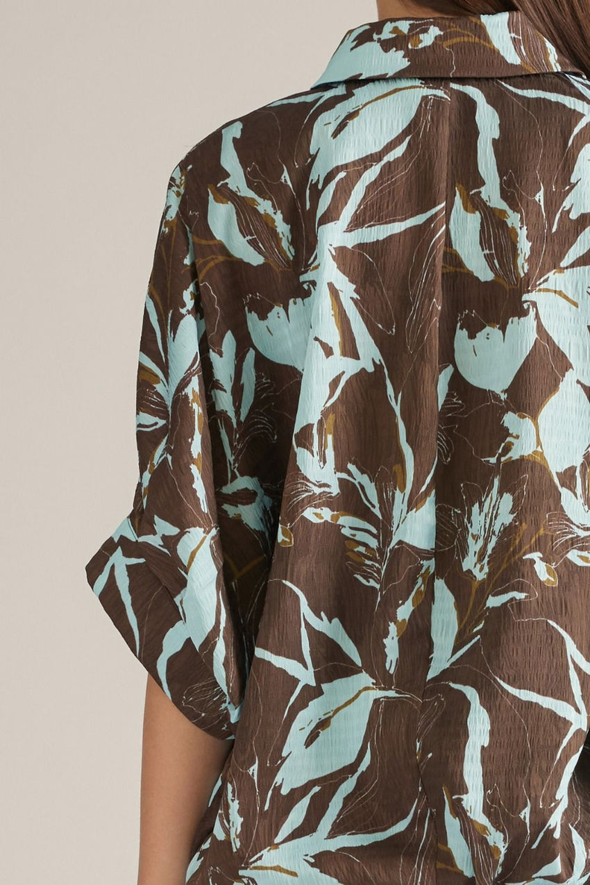 T33224 Brown/Blue Print Top