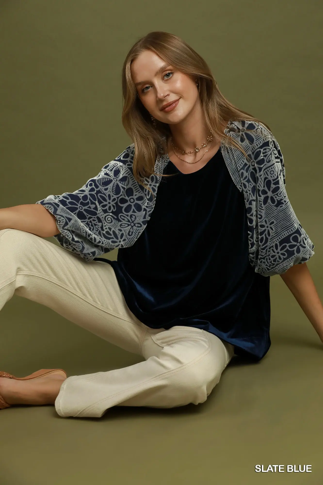D1255 Slate Blue Velvet Top