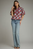 T32112 Merlot Plaid Top