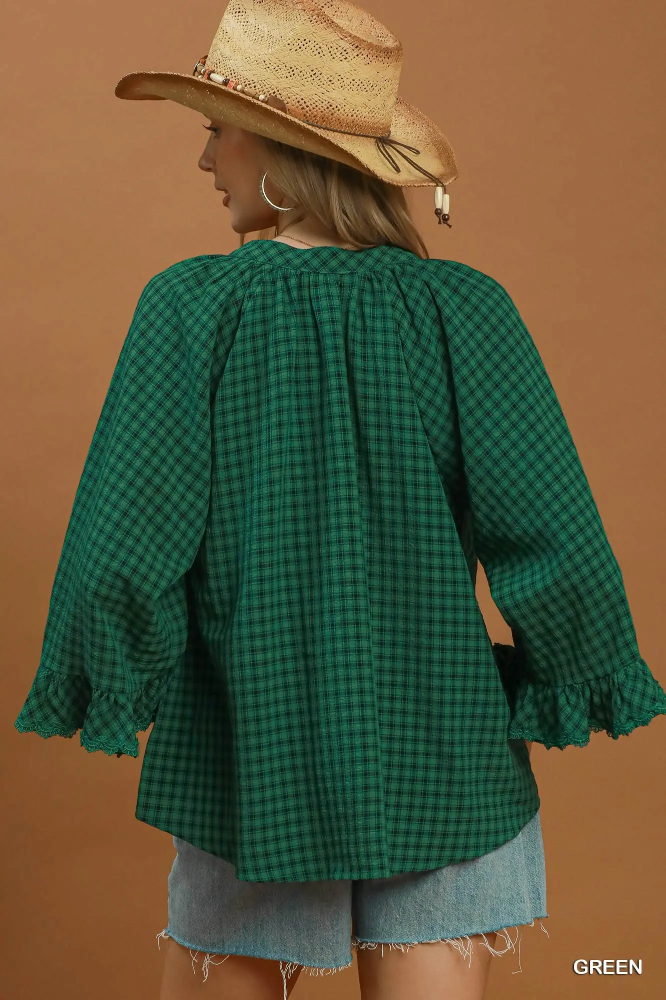 C6926 Green Plaid Top