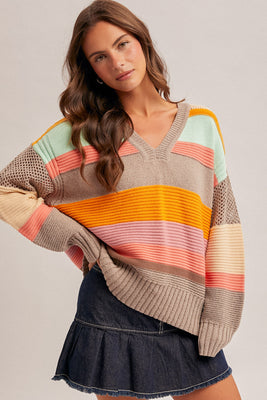 Mocha/Mint/Coral Sweater H&T
