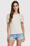 SHEA CONTRAST EYELET SLEEVE TOP ALABASTER