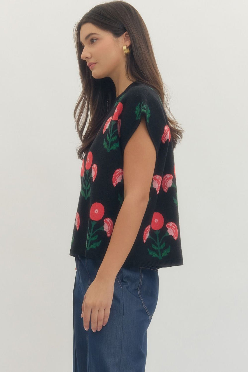 T29679 Black Floral Top