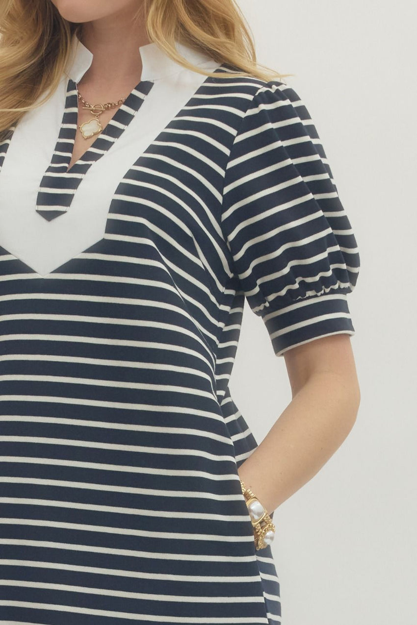 D29635 Navy Striped Dress