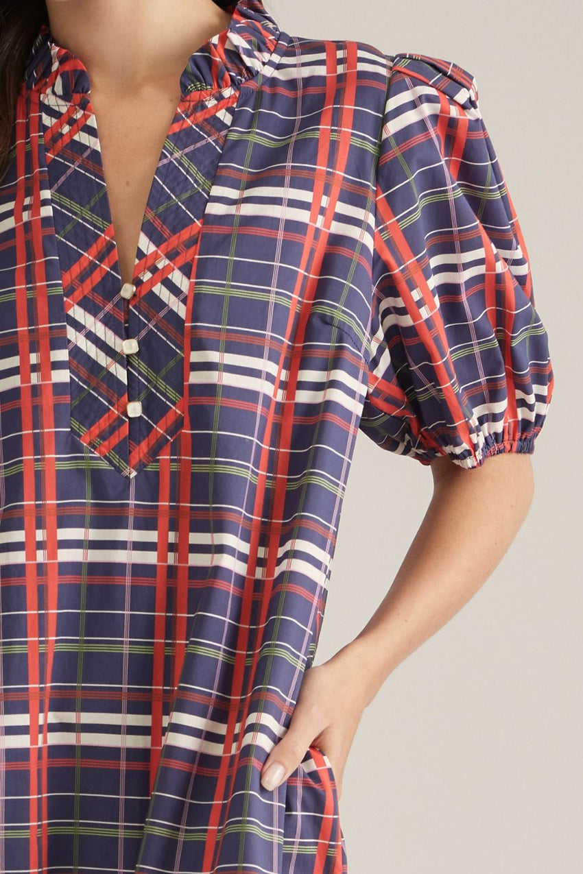 D33316 Navy Plaid Dress