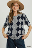 D1319 Argyle Knit Cardigan