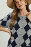 D1319 Argyle Knit Cardigan
