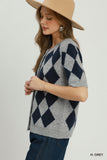 D1319 Argyle Knit Cardigan