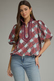 T32112 Merlot Plaid Top