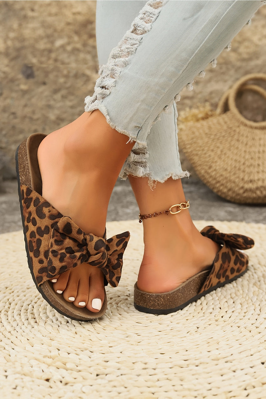 Leopard Bow Retro Slippers/Slides