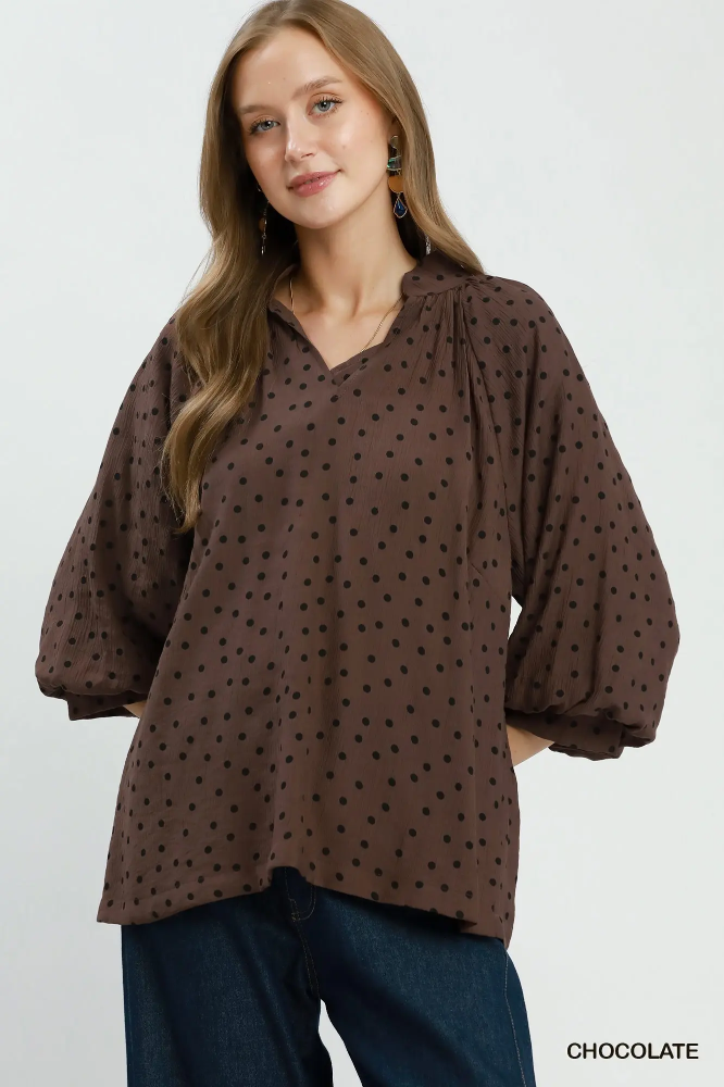 C6689 Chocolate Polka Dot Blouse