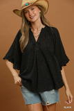 C6894 Black Animal Bell Sleeve Top