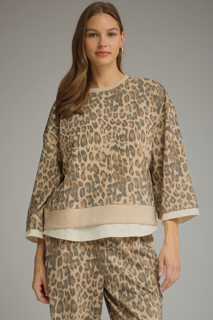 T34234 Animal Print 3/4 Sleeve Top