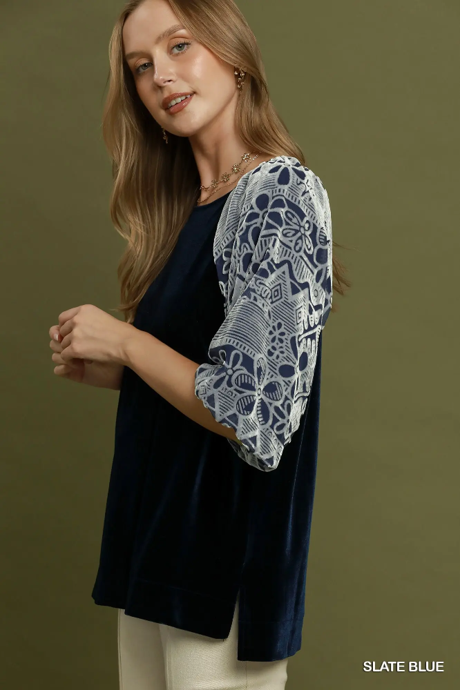 D1255 Slate Blue Velvet Top