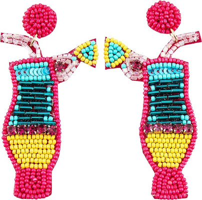 Pink Cocktail Beaded Earrings