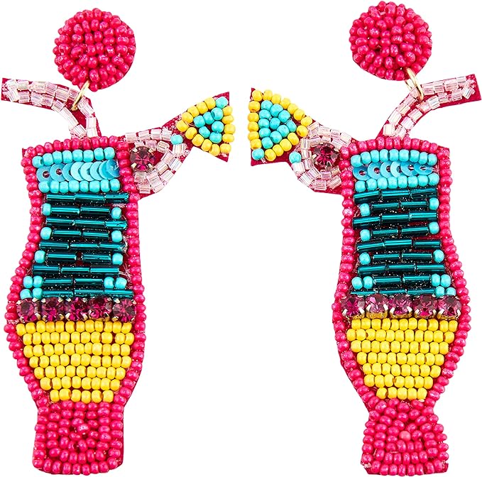 Pink Cocktail Beaded Earrings