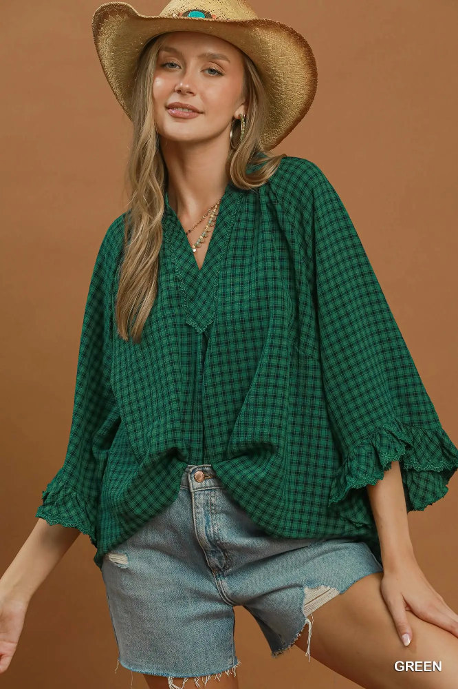 C6926 Green Plaid Top