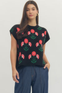 T29679 Black Floral Top
