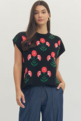 T29679 Black Floral Top