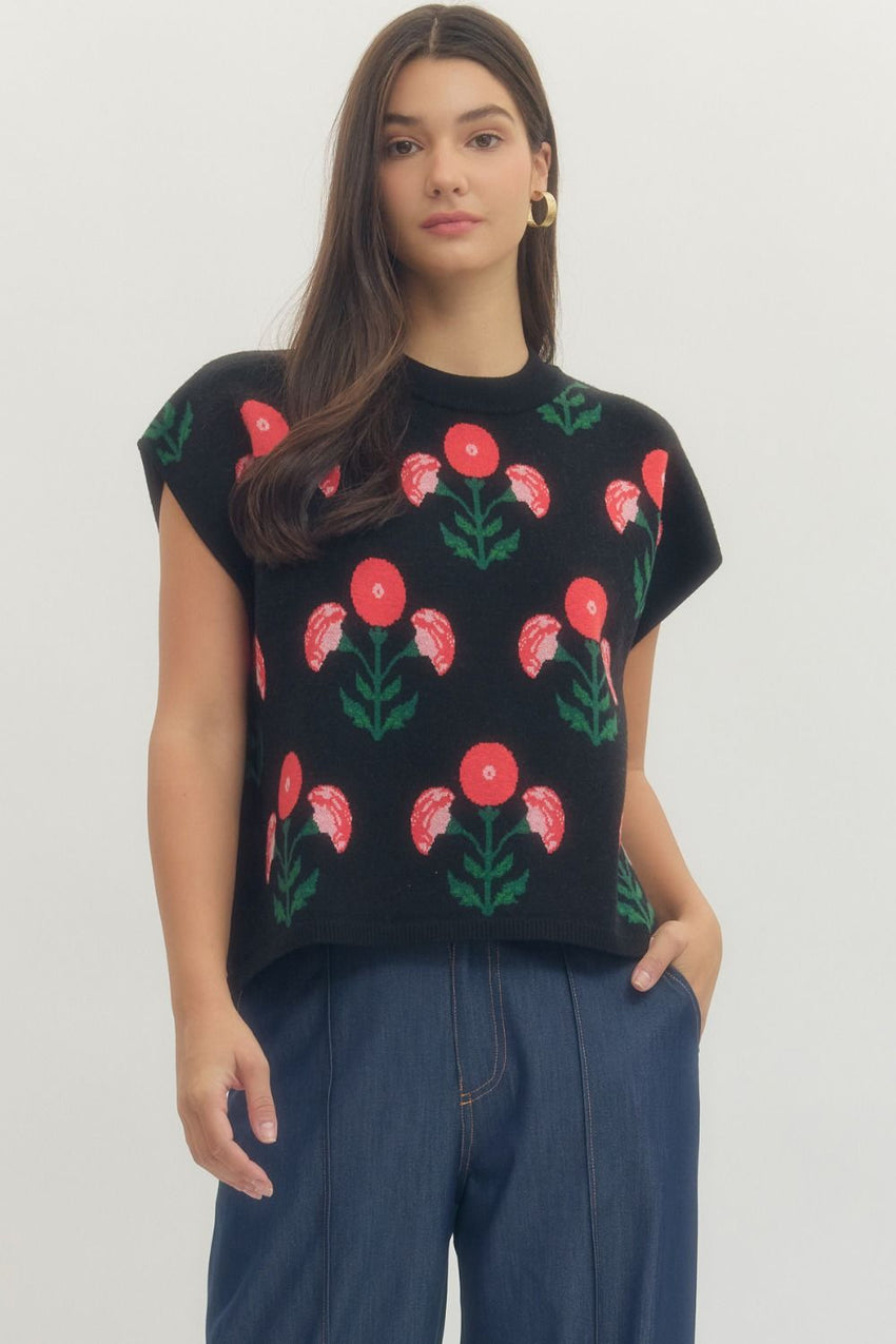 T29679 Black Floral Top