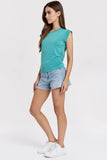 ALORA SIDE SHIRRED MUSCLE TEE MEADOW TEAL