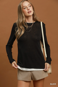 C6951 Black Layered Hem Knit Top