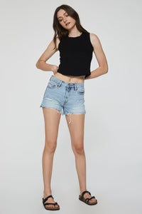 Baby Cleo Cropped Ribbed Tank in Black