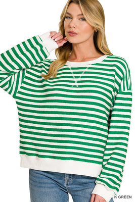 CT-3483Y K Green Striped Pullover