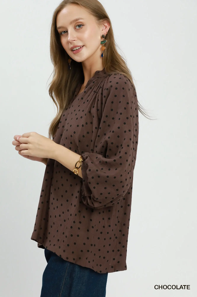 C6689 Chocolate Polka Dot Blouse