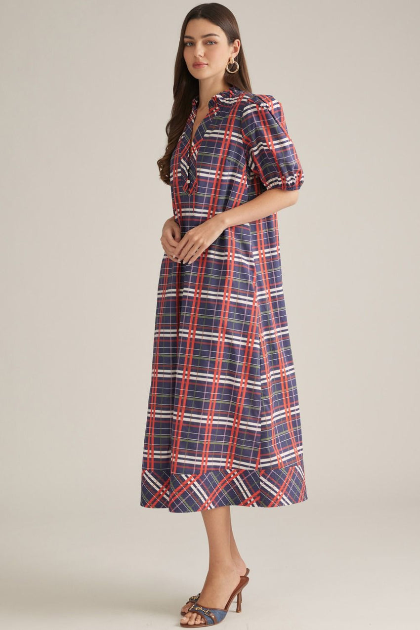 D33316 Navy Plaid Dress